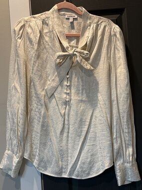 Express Satin Tie-Neck Blouse in Ivory